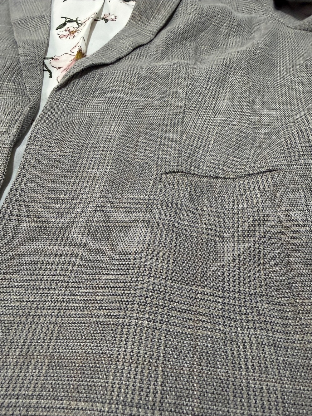 Skies Are Blue Gray Windowpane Plaid Blazer XL 3/4 Sleeve Floral Lining - Picture 8 of 11